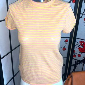Pink and yellow We are the free size small striped tee shirt